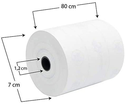 10 rotoli di carta termica CF per registratori di cassa, 80 x 80 cm, foro 12 mm, carta omologata per banconote e ricevute telematiche