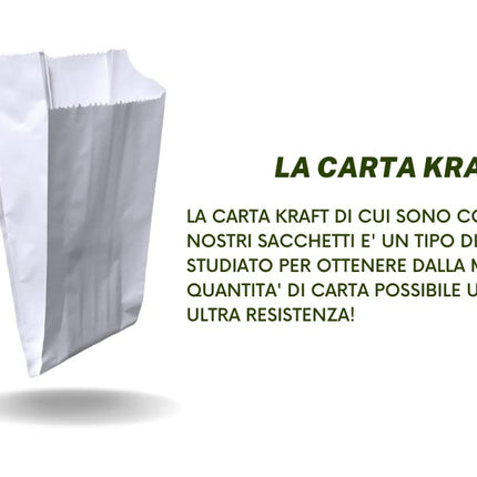 Sacchetti di Carta Kraft Bianchi per Alimenti per Asporto 14x28 cm - Pacco da 10 Kg per Ristoranti , Negozi , Tabaccherie , Edicole