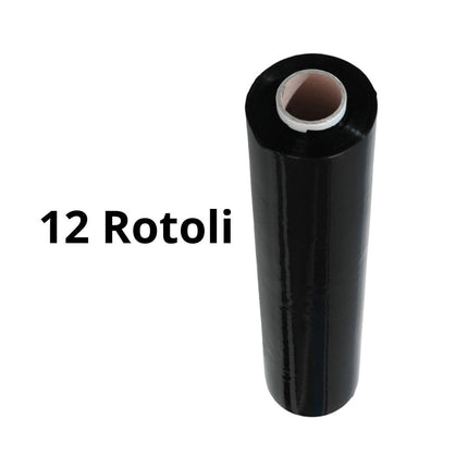 Bobine Film Estensibile Manuale Nero 12 Rotoli 50x10x10 cm 2,2 Kg - Resistente e Protettivo