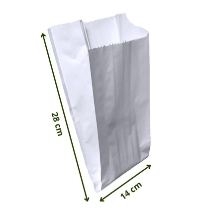 Sacchetti di Carta Kraft Bianchi per Alimenti per Asporto 14x28 cm - Pacco da 10 Kg per Ristoranti , Negozi , Tabaccherie , Edicole