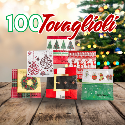 Set Tavola Natalizio - 60 Piatti Piani, 60 Piatti Fondi Rossi, 100 Tovaglioli Fantasia Natale, 150 Bicchieri per Acqua, 150 Bicchieri Caffè 75 ml e 150 Bicchieri 180 ml - Perfetto per Feste e Pranzi di Natale!