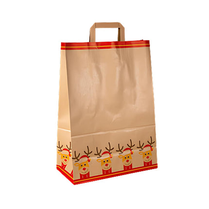 Sacchetti Regalo Natale Buste Natalizie Grandi con Manico | 30 Pezzi | Carta Kraft Ecologica | 32x16x45 cm | Maniglia Piatta | Perfette per Regali e Feste