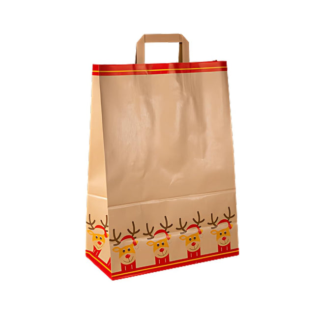 Sacchetti Regalo Natale Buste Natalizie Grandi con Manico | 30 Pezzi | Carta Kraft Ecologica | 32x16x45 cm | Maniglia Piatta | Perfette per Regali e Feste
