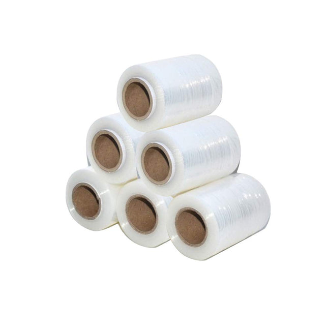 Mini pellicola estensibile per pacchi, 10 cm x 125 m, 0,3 kg, confezione da 9 pezzi, trasparente
