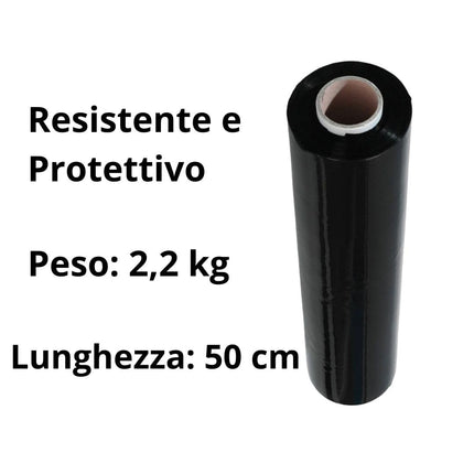 Bobine Film Estensibile Manuale Nero 12 Rotoli 50x10x10 cm 2,2 Kg - Resistente e Protettivo