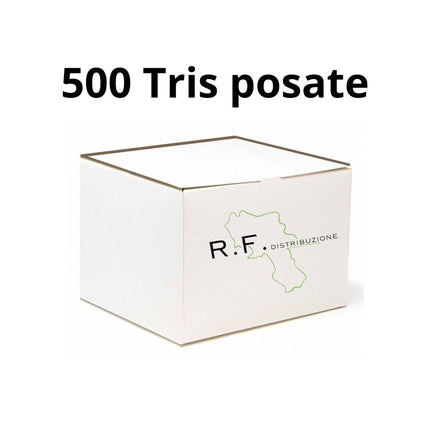 Posate Tris Set Bio - 500 Pezzi - Bianco - 6 KG - Forchetta Coltello Cucchiaio Tovagliolo Monovelo