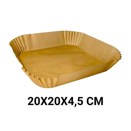 Carta Forno per Friggitrice ad Aria 100 Pezzi - 20 x 20 cm per 4,5 cm - Per Friggitrice ad aria 5/7/9 Litri - Biodegradabile Impermeabile Resistente all'olio