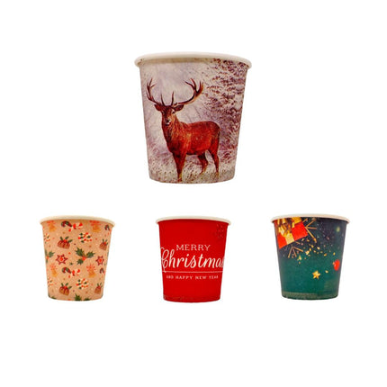 RFD 500 Pz Bicchieri Caffe di Carta Fantasia Natale Biodegradabili Biocompostabili Tazzine 75 ml - Made in Italy