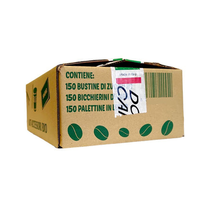 RFD Kit Caffè Eco 150 Pezzi Bicchieri Palettine Zucchero - 150 Bicchieri 75 ml Eco + 150 Palettine in Legno + 150 confezioni di Zucchero Bianco - Made in Italy