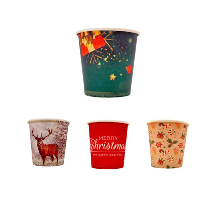 RFD 500 Pz Bicchieri Caffe di Carta Fantasia Natale Biodegradabili Biocompostabili Tazzine 75 ml - Made in Italy