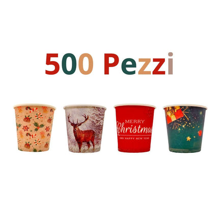RFD 500 Pz Bicchieri Caffe di Carta Fantasia Natale Biodegradabili Biocompostabili Tazzine 75 ml - Made in Italy