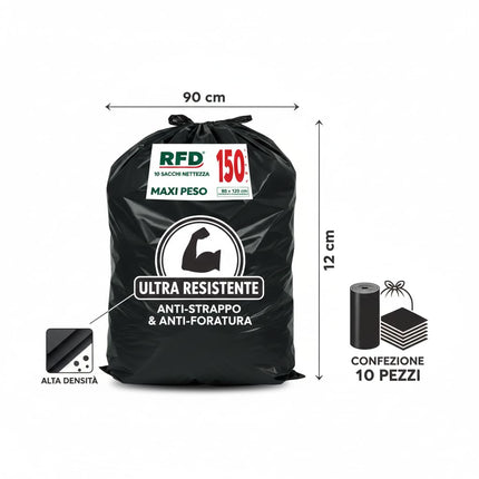 Sacchi Neri Spazzatura 90x120 cm - 40 Sacchi Grandi Resistenti XXL per Immondizia Condominiale e Indifferenziata - Buste Nere in Rotolo, Ultra Spesse e Antigoccia per Bidoni Grandi