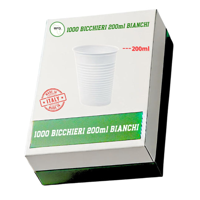 RFD 1000 Bicchieri Plastica Riutilizzabili Bianchi 200ml - Bicchieri Acqua, Bicchieri di Plastica Usa e Getta Economici