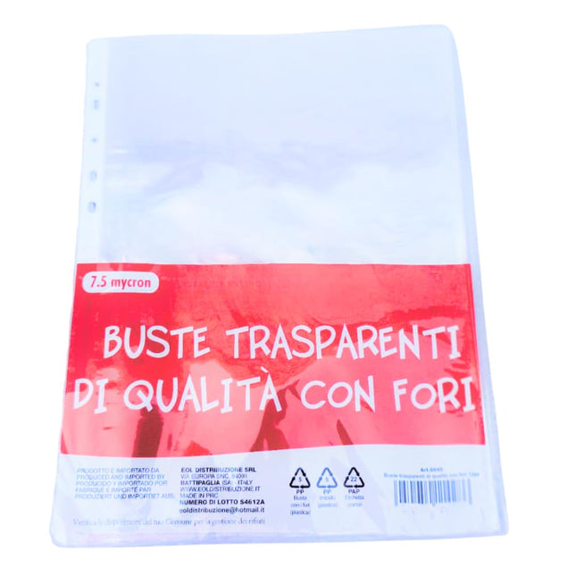 Buste Perforate A4 Trasparenti - 100 Pezzi Fogli 22x30 cm, Buste Lucide e Lisce, Porta Documenti per Cartelline con Anelli, Raccoglitori, Ufficio e Scuola