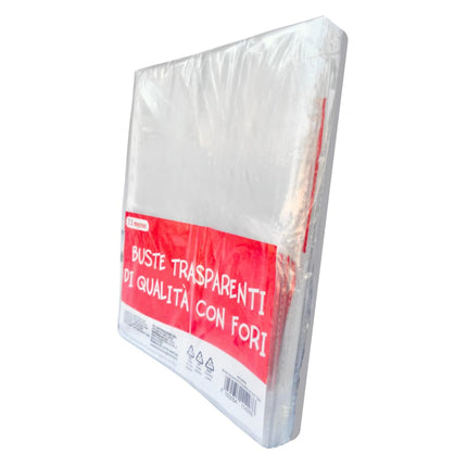 Buste Perforate A4 Trasparenti - 100 Pezzi Fogli 22x30 cm, Buste Lucide e Lisce, Porta Documenti per Cartelline con Anelli, Raccoglitori, Ufficio e Scuola