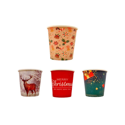 RFD 500 Pz Bicchieri Caffe di Carta Fantasia Natale Biodegradabili Biocompostabili Tazzine 75 ml - Made in Italy