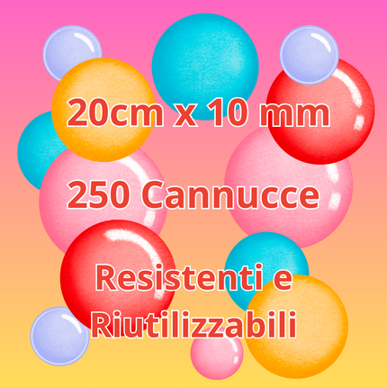 250 Cannucce Trasparenti 20 cm x 10 mm per Bubble Tea Bevande Calde e Bevande Fredde