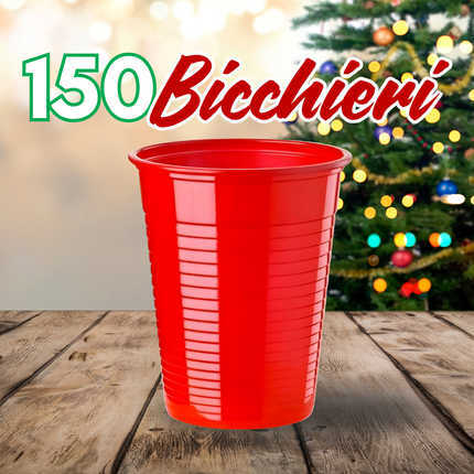 Set Tavola Natalizio - 60 Piatti Piani, 60 Piatti Fondi Rossi, 100 Tovaglioli Fantasia Natale, 150 Bicchieri per Acqua, 150 Bicchieri Caffè 75 ml e 150 Bicchieri 180 ml - Perfetto per Feste e Pranzi di Natale!