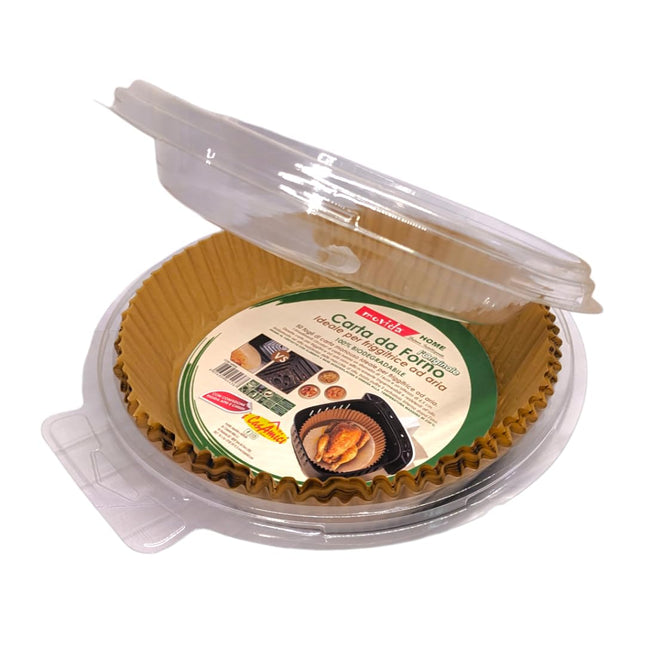 Carta Forno per Friggitrice ad Aria Tonda 100 Pezzi 16 cm per 4,5 cm Altezza Per Friggitrice ad aria 5/7/9 Litri - Biodegradabile Impermeabile Resistente all'olio