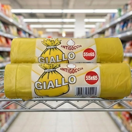 RFD 60 Sacchi Spazzatura 55x65 cm con MANIGLIE, 4 Rotoli da 15 Buste, Alta Resistenza Antigoccia, Formato 40 Litri per Raccolta Differenziata, AZZURRI, Ideale per Casa e Ufficio