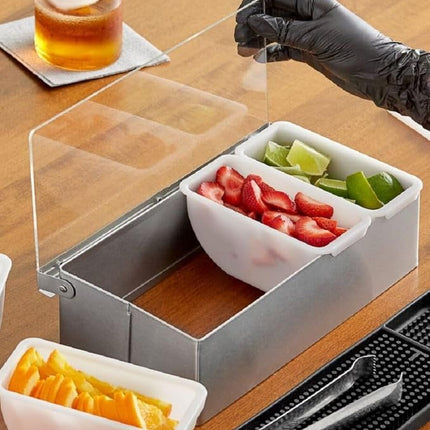 Scatola per condimenti in metallo a 4 scomparti, vassoio per frutta, per organizzazione della conservazione degli alimenti, bar, ristorante, attrezzatura accessoria