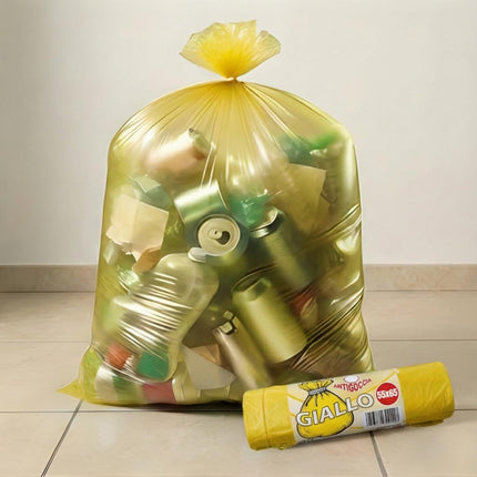 RFD 60 Sacchi Spazzatura 55x65 cm con MANIGLIE, 4 Rotoli da 15 Buste, Alta Resistenza Antigoccia, Formato 40 Litri per Raccolta Differenziata, AZZURRI, Ideale per Casa e Ufficio