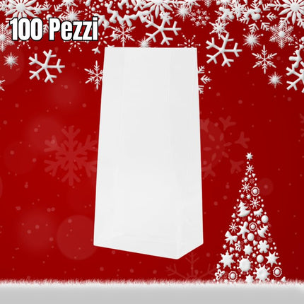 Buste Trasparenti con Fondo Quadro Bianco - 100 Sacchetti Per Alimenti 10+6x30 cm - Biscotti, Confetti e Caramelle - Per Feste ed Eventi - RFD