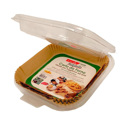 Carta Forno per Friggitrice ad Aria 100 Pezzi - 20 x 20 cm per 4,5 cm - Per Friggitrice ad aria 5/7/9 Litri - Biodegradabile Impermeabile Resistente all'olio