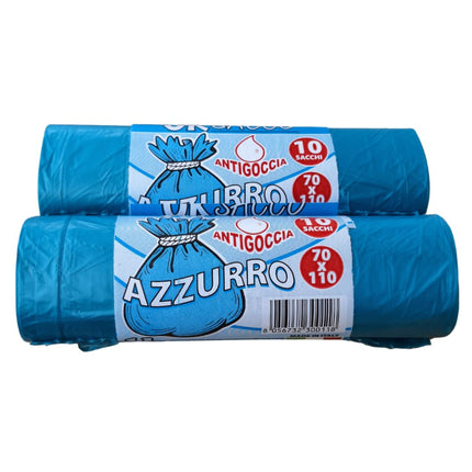 Sacchi Spazzatura 70x110 cm per l'indifferenziata- Confezione da 60 sacchetti, Resistenza Extra, 110 Litri, Azzurro, Trasparente, Giallo - Ideali per Casa e Ufficio - Prodotto Made in Italy