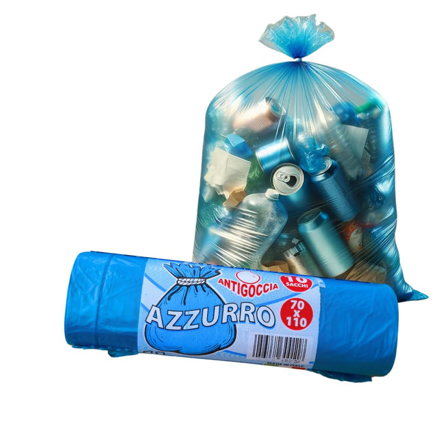 Sacchi Spazzatura 70x110 cm per l'indifferenziata- Confezione da 60 sacchetti, Resistenza Extra, 70x110cm, 110 Litri, Azzurri - Ideali per Casa e Ufficio - Prodotto Made in Italy