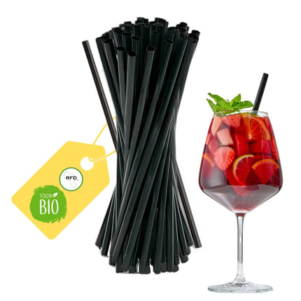 Cannucce nere 15 cm 1000 Pezzi Riutilizzabili in Lignina - Cannucce per alimenti per Bicchieri Bevande Cocktail - NO PLASTICA - Made in Italy