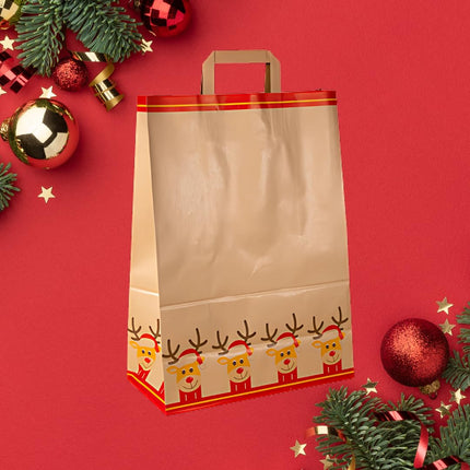 Sacchetti Regalo Natale Buste Natalizie Grandi con Manico | 30 Pezzi | Carta Kraft Ecologica | 32x16x45 cm | Maniglia Piatta | Perfette per Regali e Feste