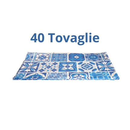 RFD Tovaglie in TNT 100x100 cm Airlaid Maioliche Blu - 40 Tovaglie - Per Ristoranti, Pub, Pizzeria e Casa - Tessuto Non Tessuto