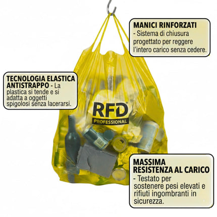 RFD 60 Sacchi Spazzatura 55x65 cm con MANIGLIE, 4 Rotoli da 15 Buste, Alta Resistenza Antigoccia, Formato 40 Litri per Raccolta Differenziata, AZZURRI, Ideale per Casa e Ufficio