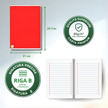 RFD | MAXI Set 10 Quaderni A4 a Righe (21Cm X 29,7Cm) - Rigatura 1R (Senza Margini) – Carta 80G/Mq Anti-Trasparenza – Pacco Quaderni Scorta Scuola Superiore e Media