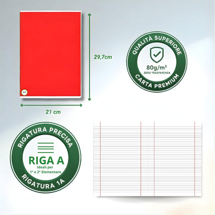 RFD | MAXI Set 10 Quaderni A4 a Righe (21Cm X 29,7Cm) - Rigatura 1R (Senza Margini) – Carta 80G/Mq Anti-Trasparenza – Pacco Quaderni Scorta Scuola Superiore e Media