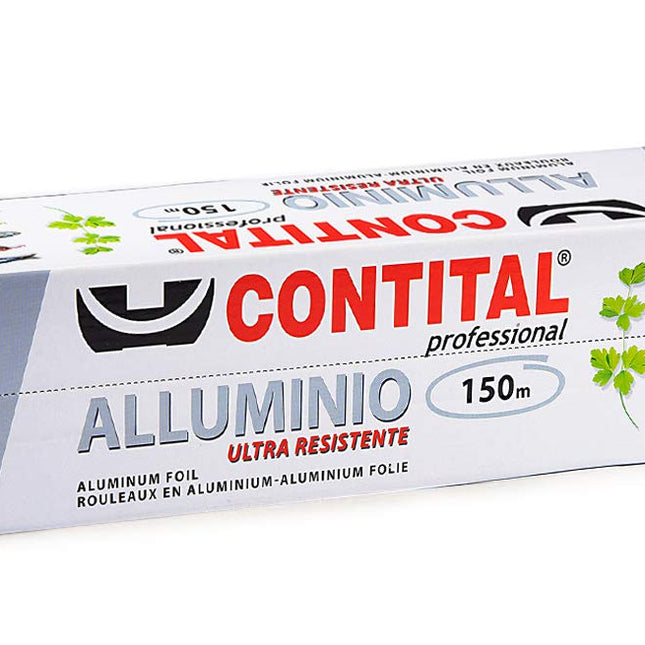CONTITAL Rotolo Alluminio Professionale per Alimenti con astuccio, larghezza 30 cm, 150 metri
