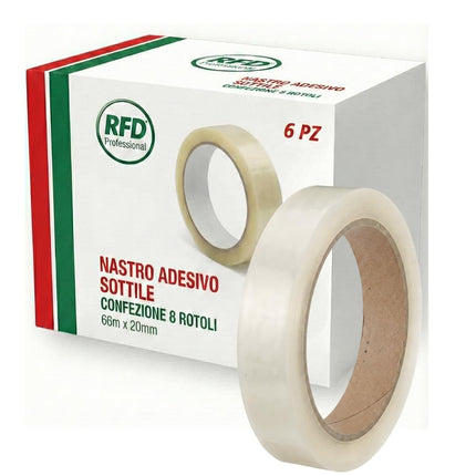 RFD Set 8 Rotoli Nastro Adesivo Trasparente per Imballaggio 66m x 19mm - PPL Silenzioso, Anti-strappo e Alta Tenuta per Pacchi e Traslochi