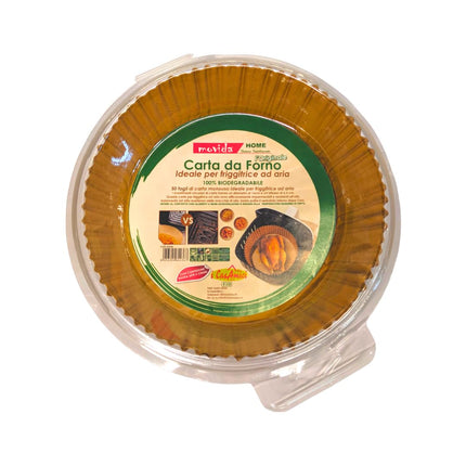 Carta Forno per Friggitrice ad Aria Tonda 100 Pezzi 16 cm per 4,5 cm Altezza Per Friggitrice ad aria 5/7/9 Litri - Biodegradabile Impermeabile Resistente all'olio