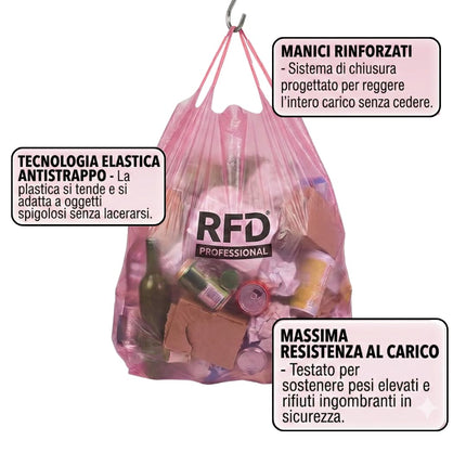 RFD 60 Sacchi Spazzatura 55x65 cm con MANIGLIE, 4 Rotoli da 15 Buste, Alta Resistenza Antigoccia, Formato 40 Litri per Raccolta Differenziata, AZZURRI, Ideale per Casa e Ufficio