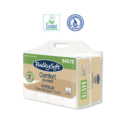 ESSENTIALS Asciugamani ripiegati a C o a V - 2 veli - bianco - 12 cf da 250 pz Totale 3000 pz ecolabel