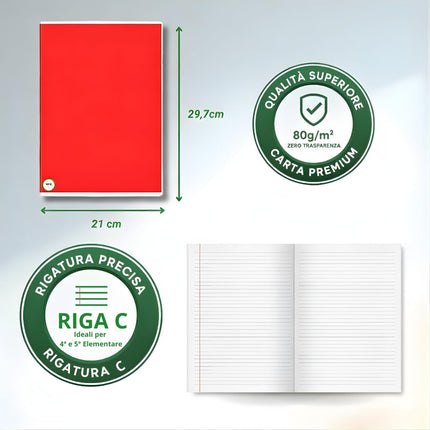 RFD | MAXI Set 10 Quaderni A4 a Righe (21Cm X 29,7Cm) - Rigatura 1R (Senza Margini) – Carta 80G/Mq Anti-Trasparenza – Pacco Quaderni Scorta Scuola Superiore e Media