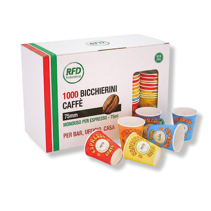 RFD 1000 Bicchieri di Carta Caffe 75 ml - Maxi Scorta Tazzine Monouso bicchierini caffè Anti-Perdita – Ideali per Espresso, Ufficio e Bar – Biocompostabili Made in Italy