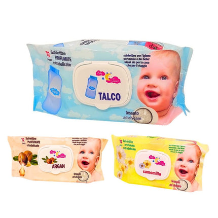 Salviette neonato igienizzanti umidificate per igiene personale e per bambino - Talco Argan Camomilla - 432 Salviette extradelicate struccanti con tessuto ad alveare