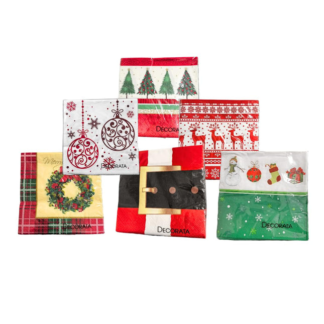 Tovaglioli Natalizi di Carta Decorazioni Natale Colorati 120 Pezzi 6 Confezioni 33x33 cm fantasia natale per la tua tavola, ideali per feste ed eventi