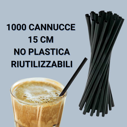Cannucce nere 15 cm 1000 Pezzi Riutilizzabili in Lignina - Cannucce per alimenti per Bicchieri Bevande Cocktail - NO PLASTICA - Made in Italy
