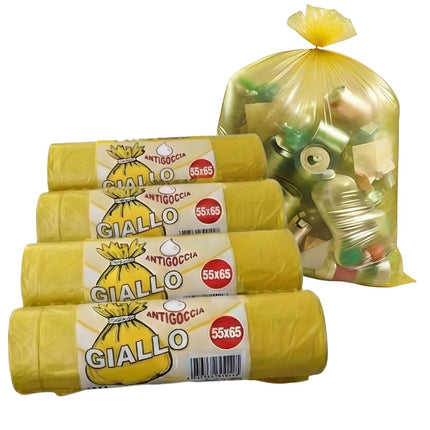 RFD 60 Sacchi Spazzatura 55x65 cm con MANIGLIE, 4 Rotoli da 15 Buste, Alta Resistenza Antigoccia, Formato 40 Litri per Raccolta Differenziata, AZZURRI, Ideale per Casa e Ufficio
