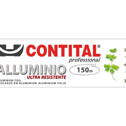 CONTITAL Rotolo Alluminio Professionale per Alimenti con astuccio, larghezza 30 cm, 150 metri