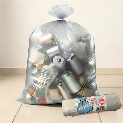 RFD 60 Sacchi Spazzatura 55x65 cm con MANIGLIE, 4 Rotoli da 15 Buste, Alta Resistenza Antigoccia, Formato 40 Litri per Raccolta Differenziata, AZZURRI, Ideale per Casa e Ufficio