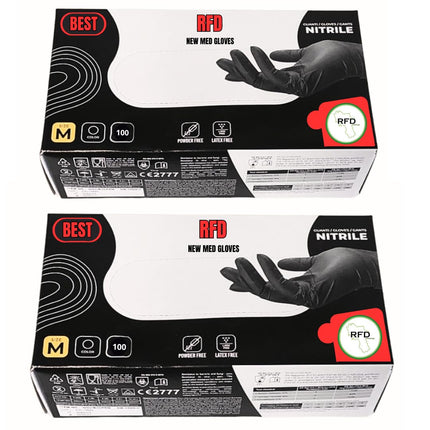 RFD 200 Guanti in Nitrile Neri Monouso Resistenti, Professionali e Ipoallergenici - Perfetti per Uso Medico, Laboratorio, alimenti